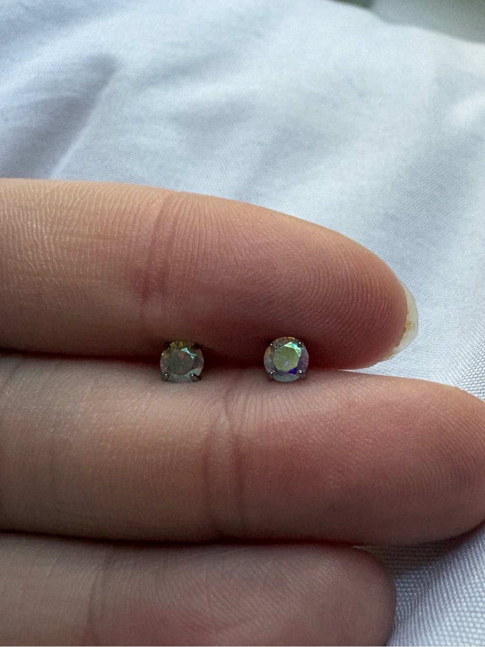 Aurora Opal Round Stud Earrings - Silver posts